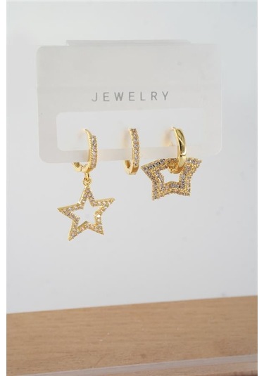 Kadın Vip Seri Baget Zirkon Taşlı Karışık Figürlü 3'lü Küpe Zrk00563-5385 Altın