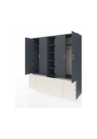 Kronos Dolap 9 Raflı 10 Çekmeceli 2 Askılı 220x59x243 Antrasit-antrasit/aytaşı Antrasıt/aytası