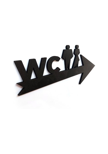 Cajuart Siyah Ahşap Ok Üzeri Erkek Kadın Wc Tuvalet Yönlendirme Uyarı Levhası