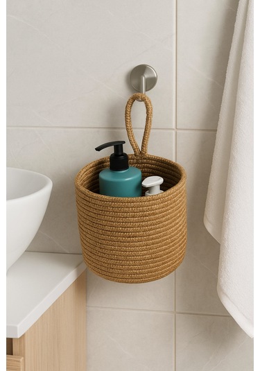 Asep Askılı Halat El Dokuma Banyo Sepeti 25x20cm Duvara Asılabilir Çok Amaçlı Düzenleyici Ve Saklama Hasır