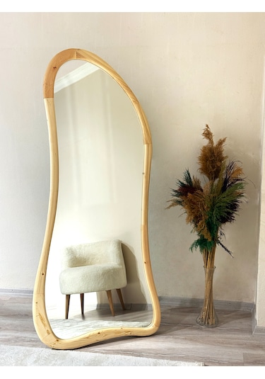 Ahşap Çerçeve Asimetrik Ayaklı Boy Aynası - Naturel