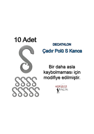 S Kanca, Çadır Direği (çubuğu, pol) Kancası, Decathlon Uyumlu Siyah