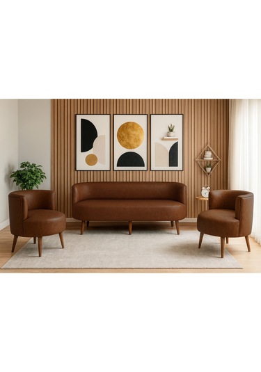 Sydney Koltuk Takımı 3+1+1 Dekoratif Modern Deri Koltuk Seti Ofis Ve Ev Kullanımı - Acı Kahve Acı Kahve