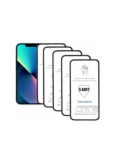 Bzontech Apple Uyumlu iPhone 13 İle Ekran Koruyucu Tam Kaplayan 5li Set