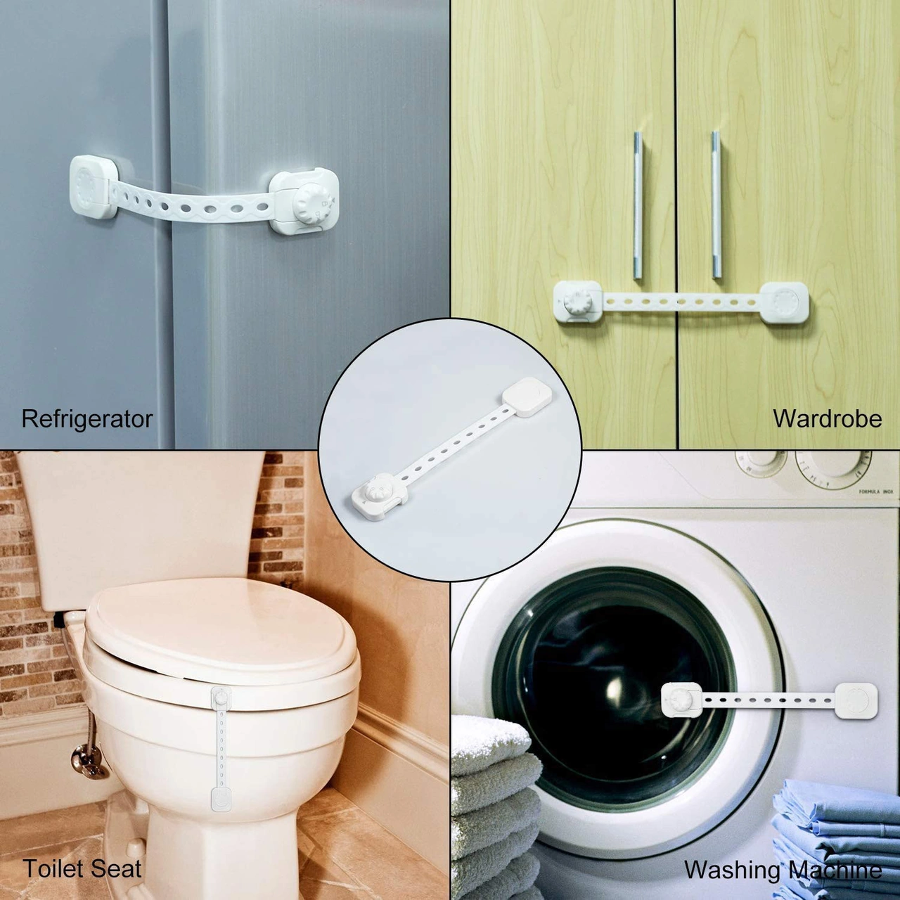 Fosenze 6 Adet Beyaz Çocuk Güvenliği Kilitleri - Çekmeceler, Dolaplar, Buzdolabı İçin Çift Koruma Mekanizması, Kolay Kurulum, Uzunluk Ayarlanabilir Abs Kilidler Beyaz