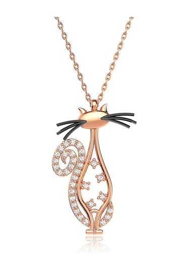 İndigo Takı Lava Kuyruklu Kedi Rose Gümüş Kolye