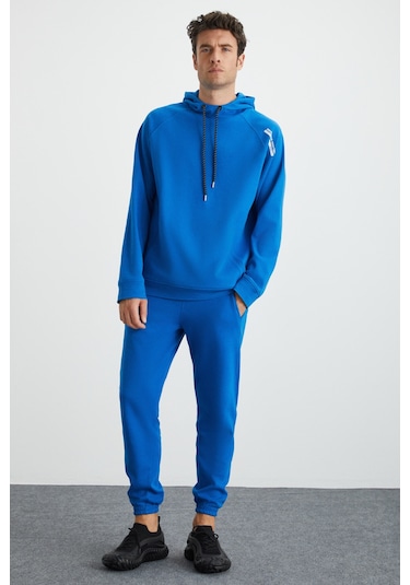 Malagos Erkek Içi Polarlı Yumuşacık 3 Iplik Içi Şardonlu Regular Kapüşonlu Mavi Sweatshirt