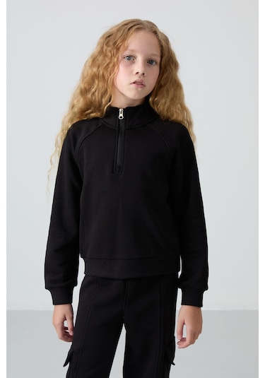 Tommy Life Siyah Pamuklu İçi Tüylü Yumuşak Dokulu Standart Fit Nakışlı Kız Çocuk Eşofman Takım - 75159 Siyah