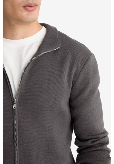 Defacto Standart Fit Dik Yaka Fermuarlı Triko Hırka C8158ax25augr308 Gri
