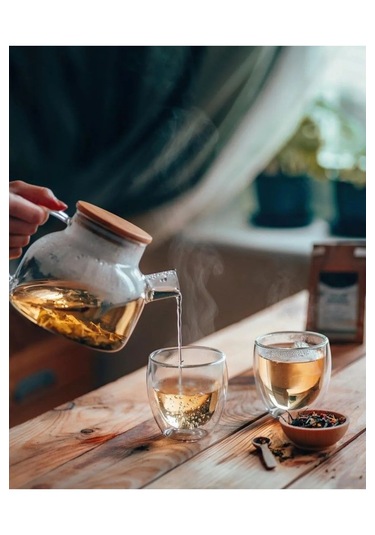 Isıya Dayanıklı Borosilikat Süzgeçli Cam Demlik 1000ml Şeffaf