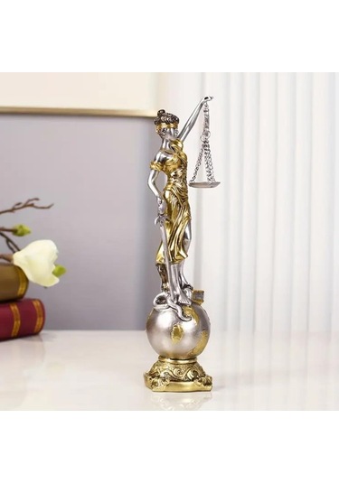 Themis Adalet Terazisi Heykeli Ve Dünya Biblo Gümüş 24cm