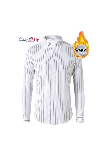 Rahat Up Erkekler Rahat Polar Şerit Gömlek Termal Düğme Yukarı Uzun Kollu Sıcak Gömlek Erkekler İçin Beyaz