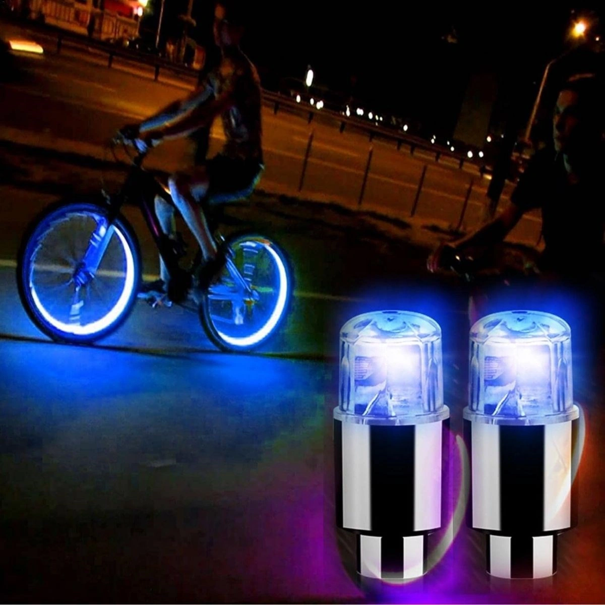 Sıladanal Araç Ve Bisiklet İçin 2 Li Mavi Led Hava Valfi Işık Kapakları-gece Parlayan Lastik Lambası Sibop Kapağı Siyah