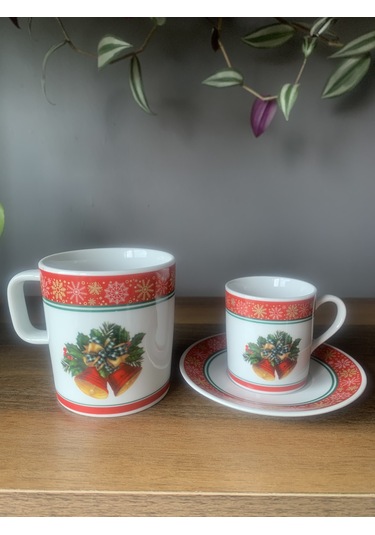 Yeni Yıl-noel Çan Model 6 Parça 2 Kişilik Kupa Ve Türk Kahvesi Fincanı Takımı Çok Renkli