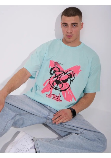 Sılkworm Baskılı Oversize Tişört 268897619 Açik Mavi