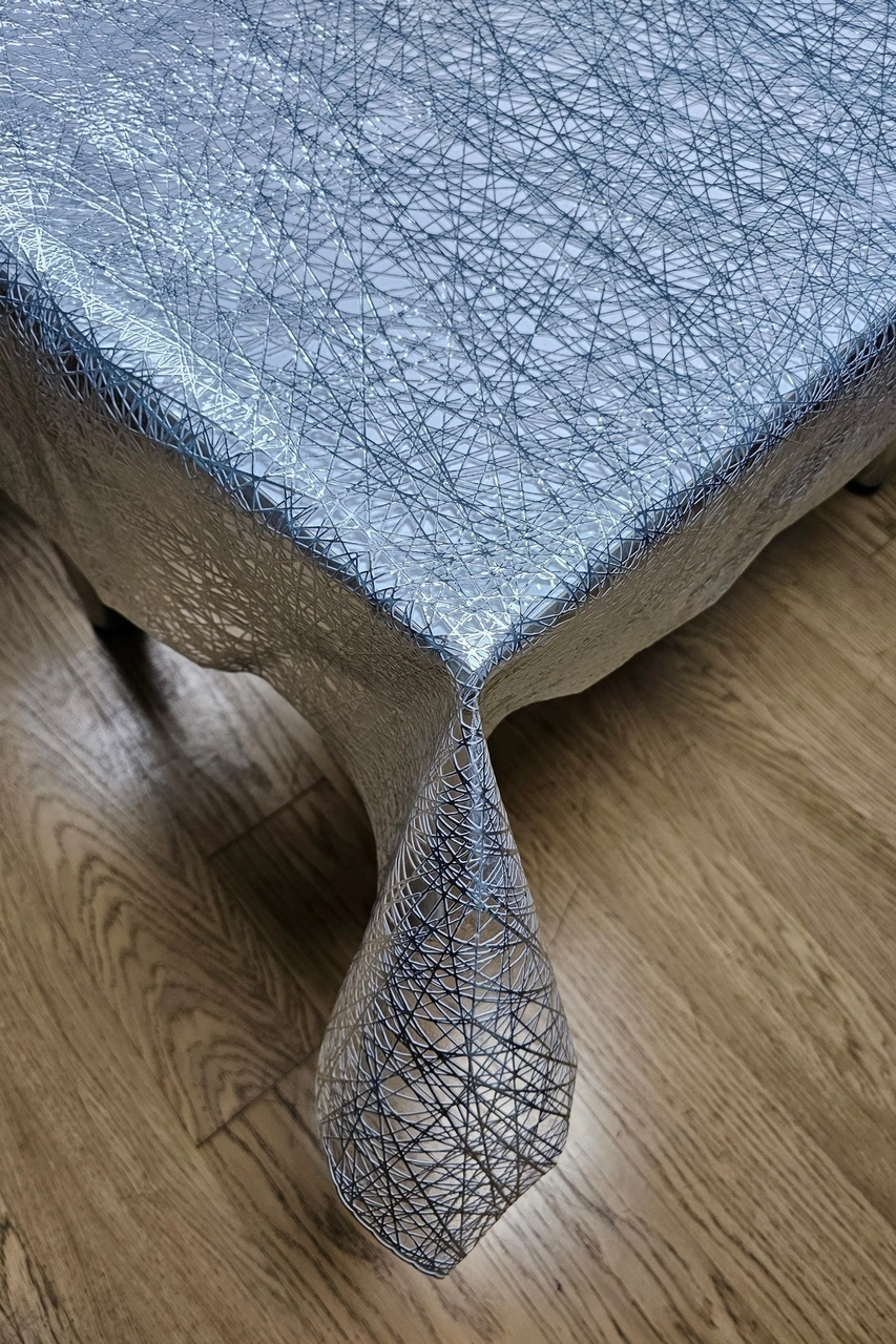 Rona Home Silinebilir Gümüş Iplik Desen Hasır Pvc Şeffaf Kaplamalı Lüks Muşamba Masa Örtüsü Sofra Bezi Hasır Gümüş