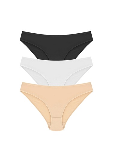 Bonbonetti Kadın Pamuklu Bikini Model  3'Lü Paket Siyah Beyaz Ten Kadın Külot Çok Renkli