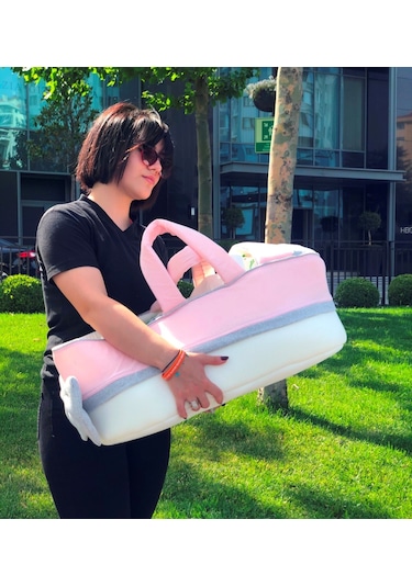 Sema Baby Portbebe Yenidoğan Bebek Yatağı - Ekru - Pembe