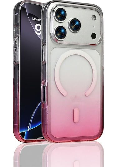 Apple Uyumlu iPhone 17 Pro Max Kılıf M-safe Şarj Özellikli Septik Silikon Kılıf Pembe