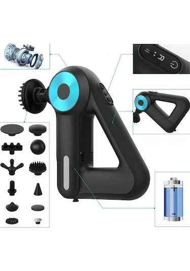 12 Farklı Başlıklı Profesyonel Masaj Tabancası - Kas Gevşetici Ve Yorgunluk Giderici Masaj Aleti 4741 Açık Mavi