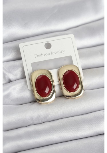 Bordo Renk Kare Model Vintage Kadın Küpe Çok renkli