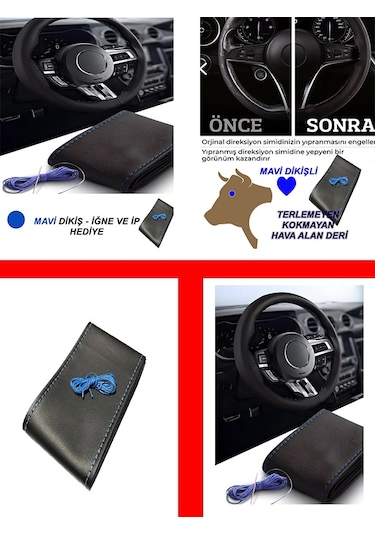 Renault Clio Iı Hb 2002-2008 Sol Deri Direksiyon Kılıfı Dikmeli Mavi Dikişli