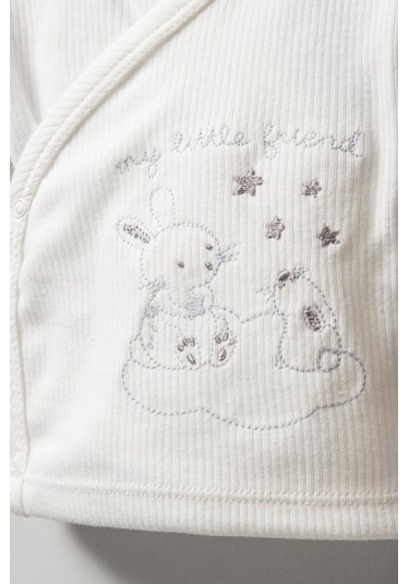 Bebitof %100 Pamuk Sevimli Buluttaki Tavşan Desenli 5 Parça Yenidoğan Hastane Çıkışı Zıbın Seti Bbtf.ekr.20227.03 Ekru