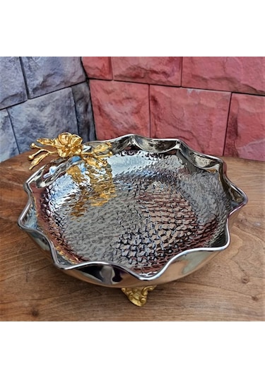 Nikelli Dövme Bakır Çikolata ve Şeker Kabı 30  cm