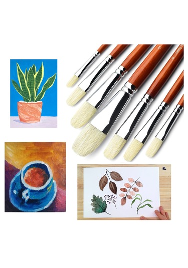 Hannah Profesyonel Domuz Kılı Kahverengi Yağlı Boya Fırçası Seti