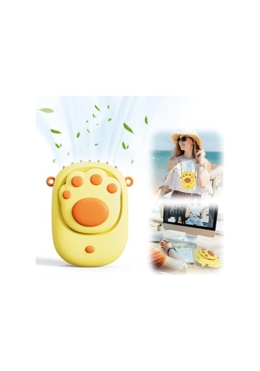 Portatif Boyun Fanı, El Fanı Usb, 3 Hızlı Şarj Edilebilir Giyilebilir Kolye Fanı, Masa Mini Fan, Kişisel Fan 3653 Sarı