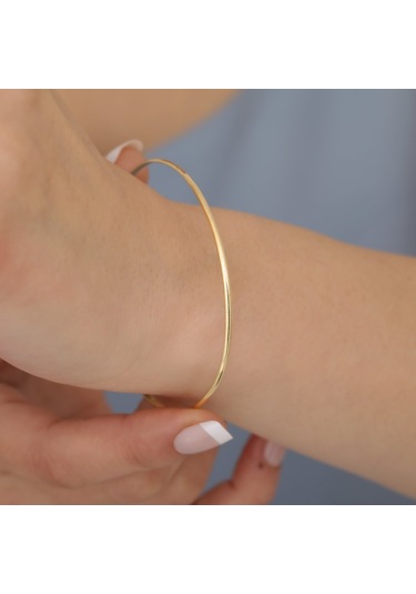 14 Ayar Mikron Altın Kaplama Düz Parlak Ajda Gümüş Bilezik - Bv00113 Altın