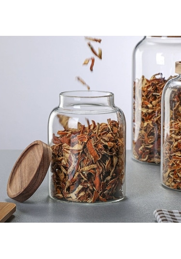 Qerhome Akasya Kapaklı Vakumlu Cam Erzak Kavanozu 2 Litre Mn Şeffaf