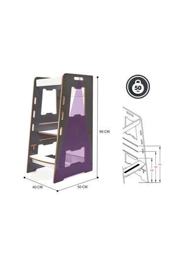 Minera Ahşap Montessori Öğrenme Kulesi / 2-6 Yaş / Antrasit