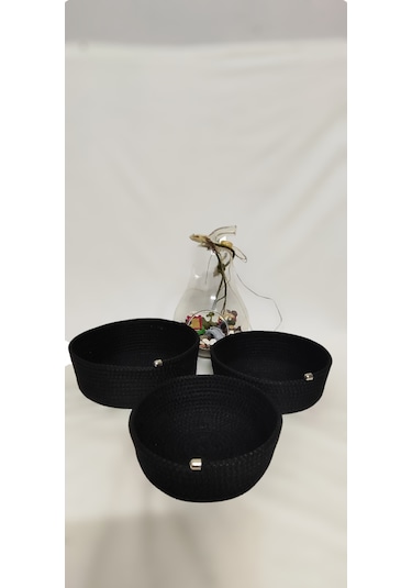 Kordon İpten Çok Amaçlı 3 'lü Sepet 17x5-19x6-21x7 Siyah