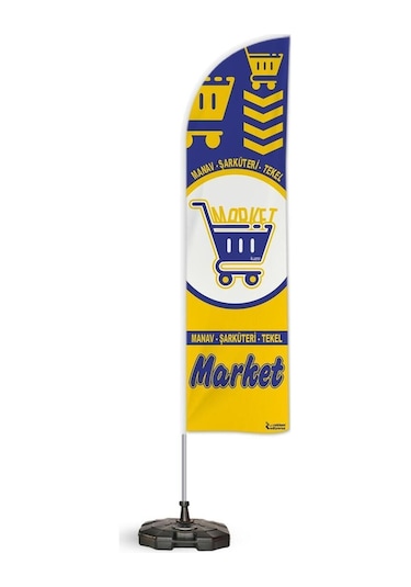 Market Manav Şarküteri Temalı Yelken Bayrak Takımı Mavi Sarı 2 Adet