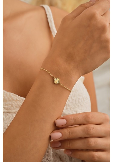 Sefa Gold 14 Ayar Altın Yonca Bileklik Sarı - Beyaz Altın