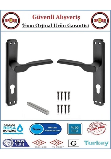 Veroni Mat Siyah Yale Dış Çelik Kapı Kolu - Statik Fırın Boyalı - 1 Takım Ön Ve Arka