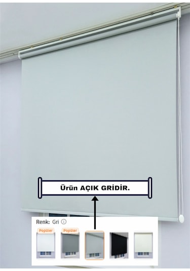 Düz Stor Perde - Kalın Mat Stor Güneşlik Kumaş Keten - Alüminyum Kasa Ve Boru - Eteği Dilimsiz/düz Gri