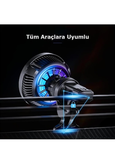 Gw02 Izgara Klipsli Işıklı Soğutmalı Ayaklı 30w Kablosuz Şarjlı Magsafe Araç İçi Telefon Tutucu Siyah