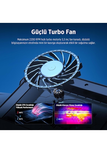 Juo Yeti 2200rpm Rgb Işıklı Led Display Gaming Laptop Notebook Soğutucu Stand