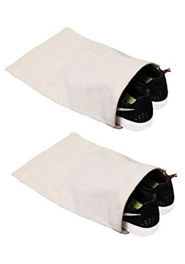 Ayakkabı Terlik Torbası 30 X 37 Cm., 2 Adet, Ham Doğal Bez Kumaş Sade