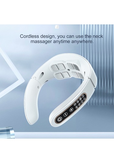 Mufunye Beyaz Boyun Masaj Cihazı, 6 Modlu 15 Seviye İntensite, 38-42 C Isıtma, Usb Şarjlı Akıllı Tıbbi Masaj Aleti Çok Renkli
