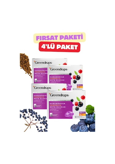 Greendrops Orman Meyvesi Karamürver Propolis Beta Glukan Boğaz Pastili 4 x 24'lü
