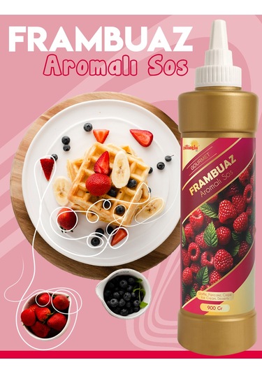 Frambuaz Aromalı Sos - Waffle & Krep & Pankek & Tatlı & Dondurma & Kruvasan Sos 900 Gr