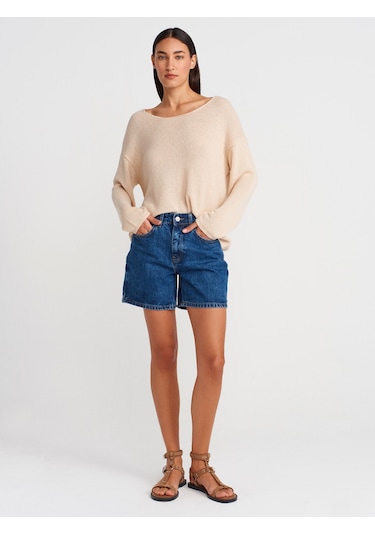 Dilvin 10706 Oval Yaka Yumuşak Dokulu Triko Kazak-taş Taş