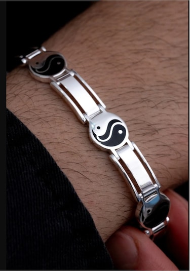 925 Ayar Yin Yang Model 925 Ayar Gümüş Erkek Bileklik