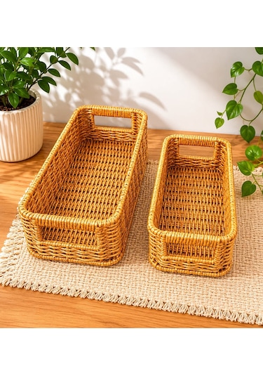 Morponi 2'li Dikdörtgen Hasır Rattan Organizer Sepet Shr343 Sarı