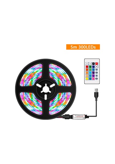 Kosona 5m Usb Rgb Renkli Led Işık Şeridi 16 Renkli Kumanda Kontrollü 4 Modlu Dekoratif Aydınlatma Kumanda Pil Yok