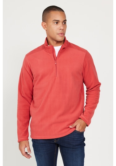 AC&Co / Altınyıldız Classics Anti-pilling Tüylenme Yapmayan Standart Fit Dik Yaka Polar Erkek Sweatshirt Mercan