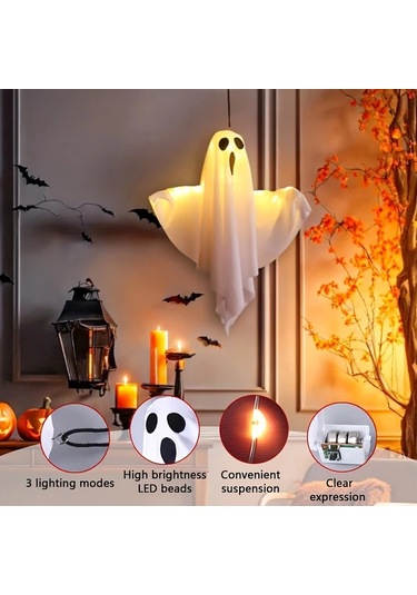 Elmpaly 3 Adet Beyaz Hayalet Led Askılık Cadılar Bayramı Dekorasyonu Bahçe Kapı Ağaç Süsü Ayarlanabilir Işık Kolu Dıy Hediyelik Altın